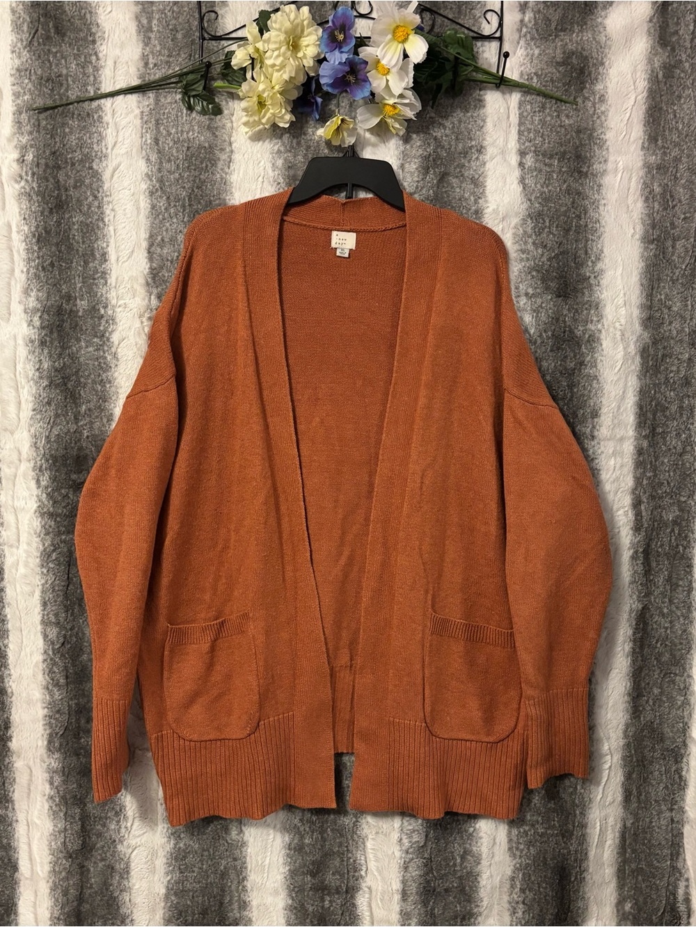 A New Day Open-Front Rust Pocket Cardigan Sweater size XL